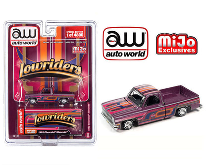 Auto World 1:64 1983 Chevrolet Silverado Pickup Lowriders Limited 4,800 Pieces – Purple – Mijo Exclusives