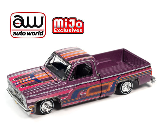 Auto World 1:64 1983 Chevrolet Silverado Pickup Lowriders Limited 4,800 Pieces – Purple – Mijo Exclusives