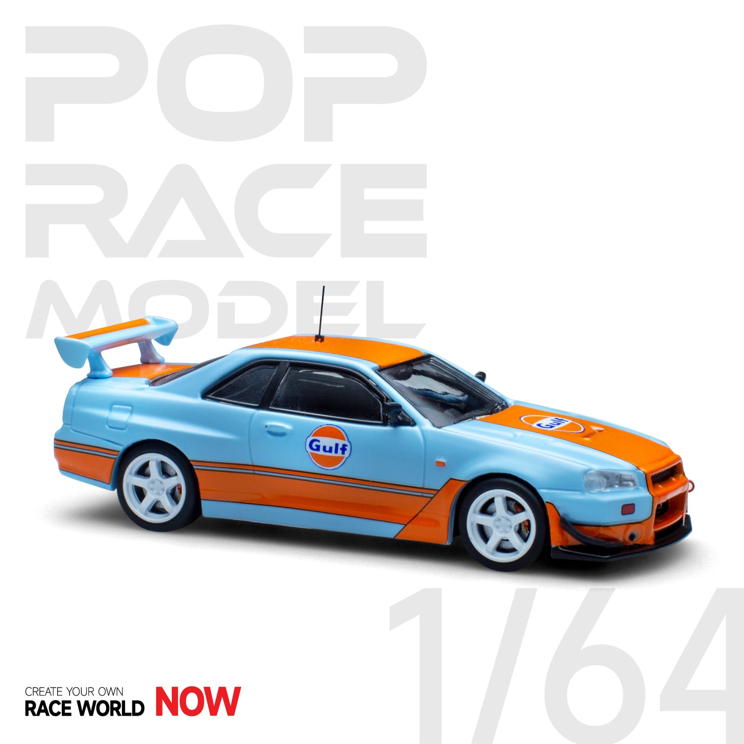 Pop Race 1/64 GTR R34 Gulf Oil Livery