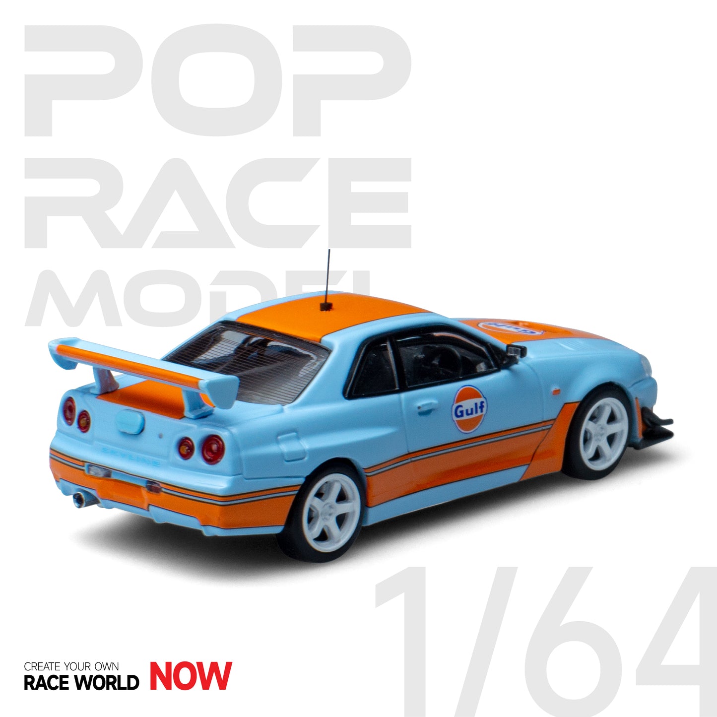 Pop Race 1/64 GTR R34 Gulf Oil Livery