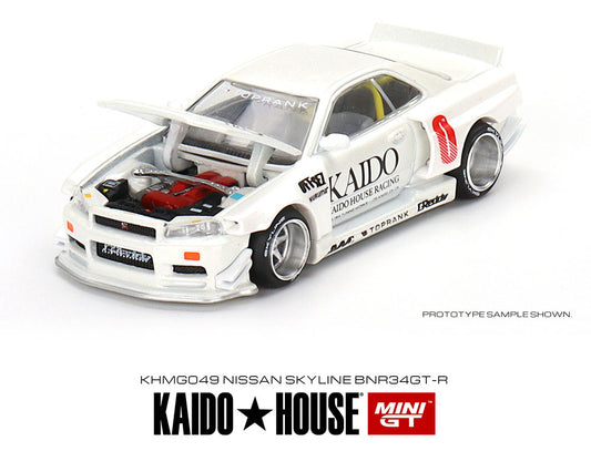 Kaido★House x Mini GT 1:64 Nissan Skyline GT-R (R34) Kaido Works V2 (White) Limited Edition