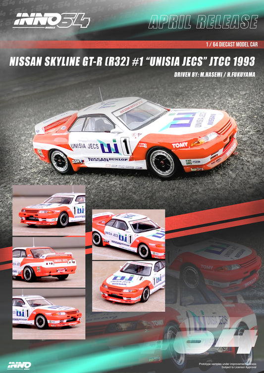 Inno64 1/64 NISSAN SKYLINE GT-R (R32) #1 "UNISIA JECS" JTCC 1993M. Hasemi / H. Fukuyama
