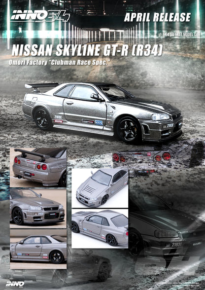 Inno64 1/64 NISSAN SKYLINE GT-R (R34) OMORI FACTORY "CLUBMAN RACE SPEC"