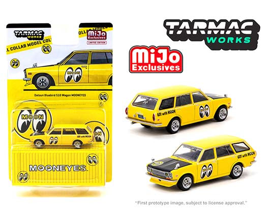 Tarmac Works 1/64 Mijo Exclusive Datsun 510 Wagon Mooneyes Yellow