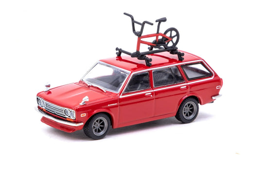 Tarmac Works 1/64 Datsun Bluebird 510 Wagon RedBicycle with roof rack included