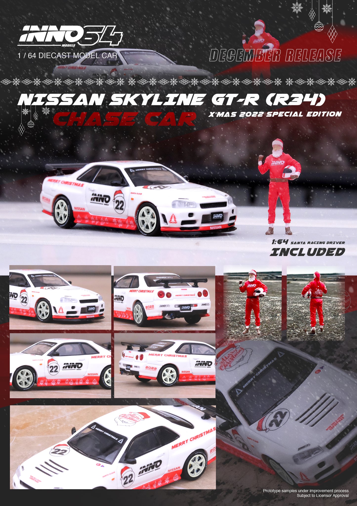 Inno64 1:64 NISSAN SKYLINE GT-R (R34) R-Tune X'MAS 2022 Special Edition