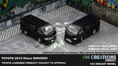 BM Creations 1:64 Toyota 2016 Hiace Black RHD(with interchangeable parts)