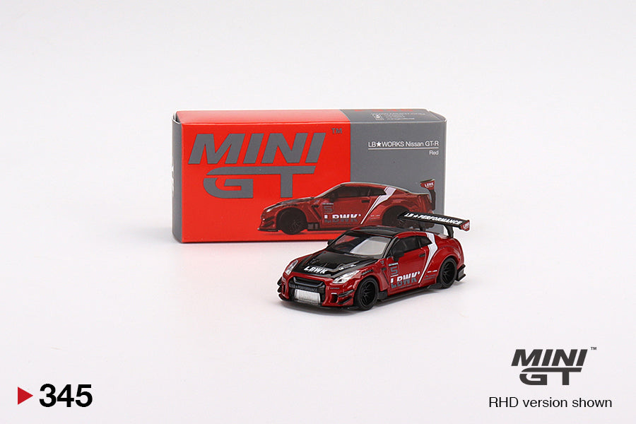 Mini GT 1/64 LB★WORKS Nissan GT-R R35 Type 2, Rear Wing ver 3 , Red, LB Work Livery 2.0