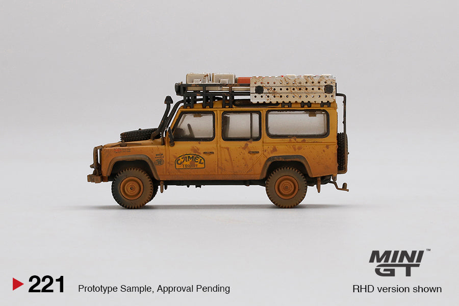 Mini GT 1:64 Mijo Exclusive USA Land Rover Defender 110 1989 Camel Trophy Winner Team UK Dirty Version Limited Edition