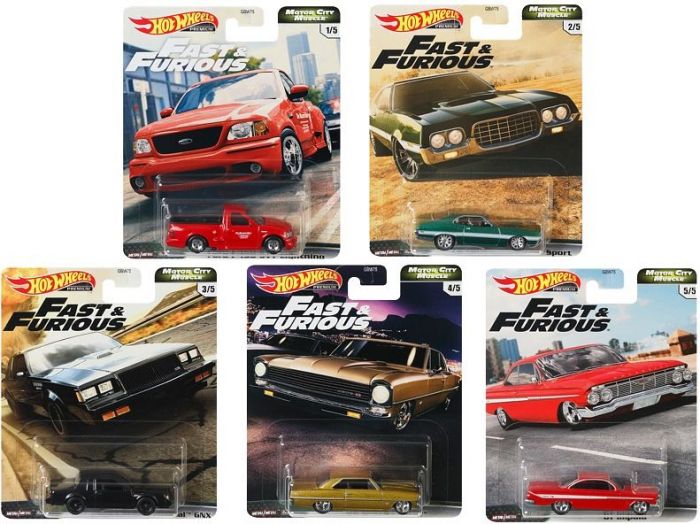 Hot Wheels  1/64 Fast and Furious Motor City Muscle "G" Case Set of 5