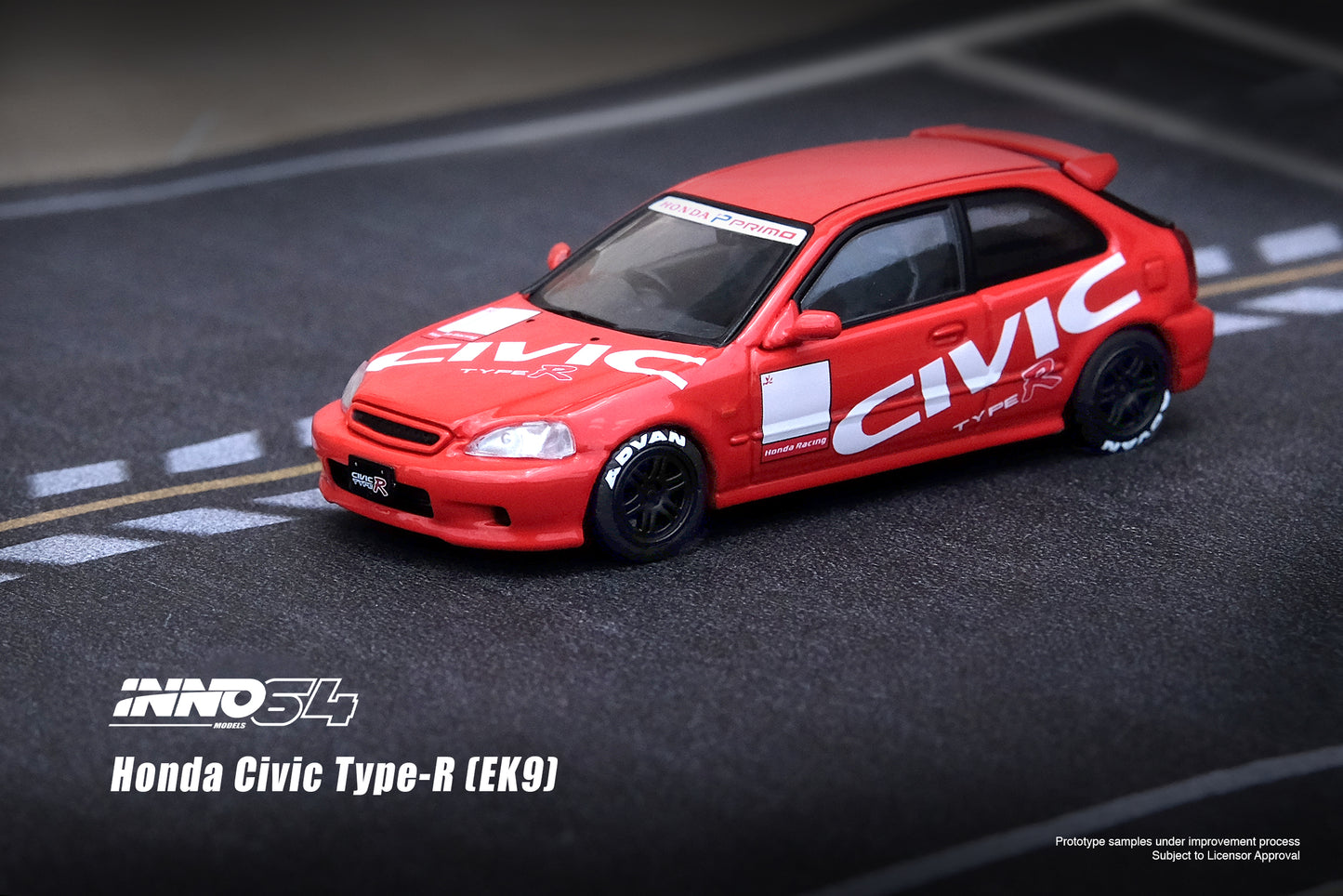 Inno64 1:64 HONDA CIVIC Type-R (EK9) Red With "CIVIC" Livery
